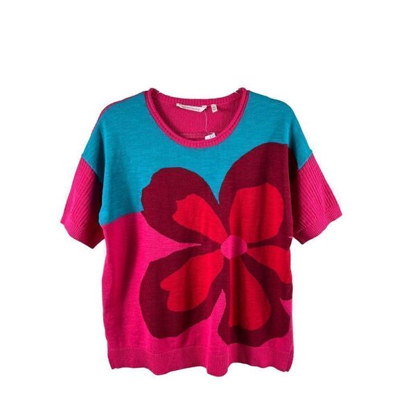 Soft Surroundings Biosphere Flower Knitted Sweater Tee Medium Petite Pink NWOT - Picture 2 of 7
